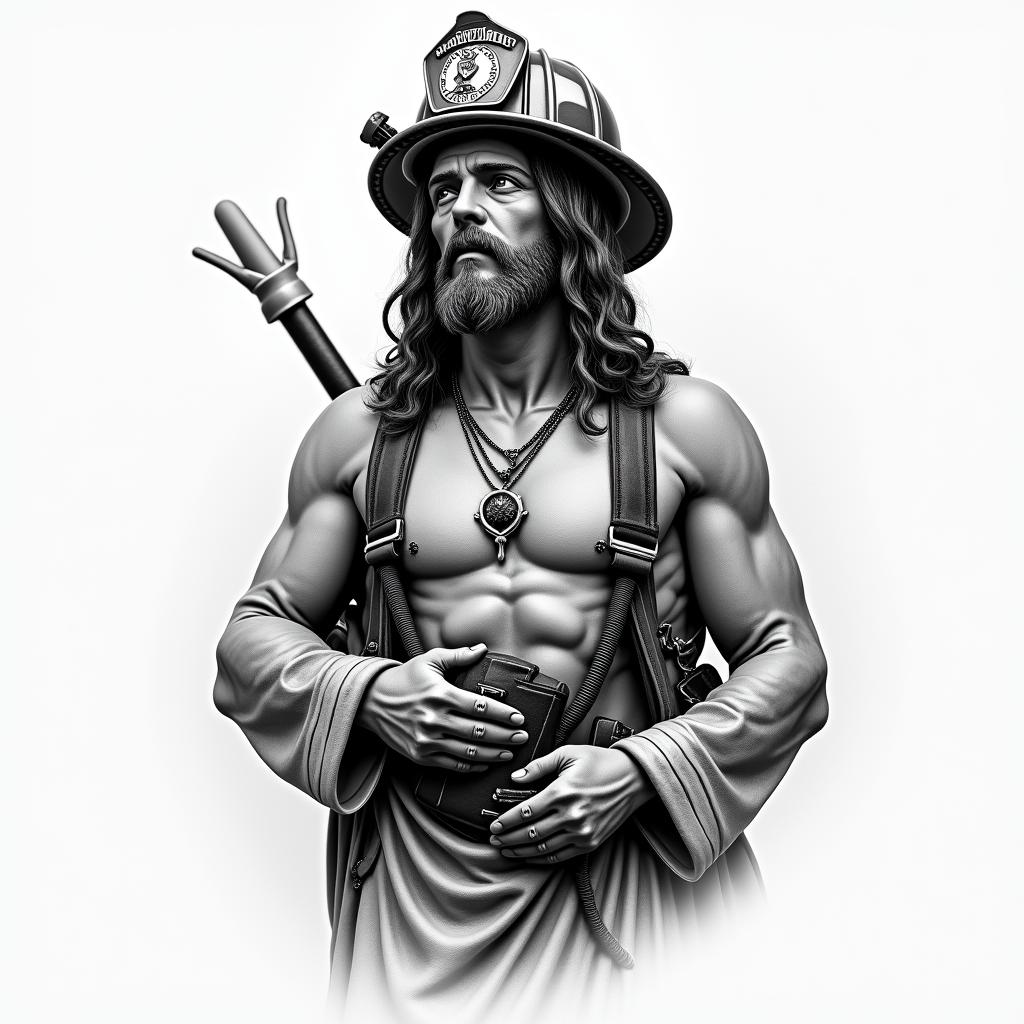 Firefighter Jesushigly detailed tattoo - Variation 2