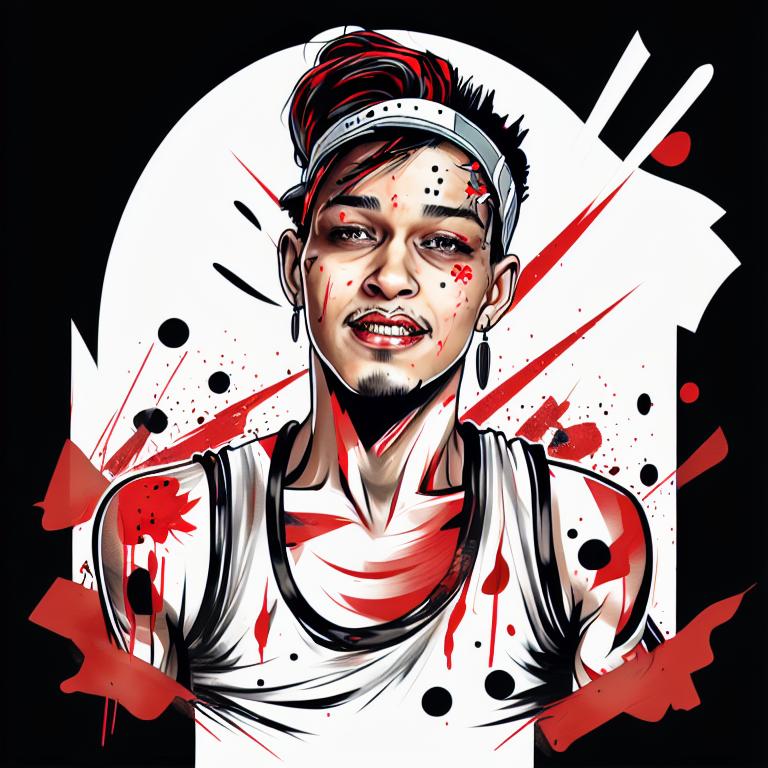 trash polka tattoo style, showcasing bold black and red ink with dynamic brush strokes and splatters. Incorporates abstract elements and expressive, chaotic lines on a solid white background. Detailed design with a high-contrast soft colored near white toned look, blending realism and abstraction to create an intense visual impactundefined - Variation 26