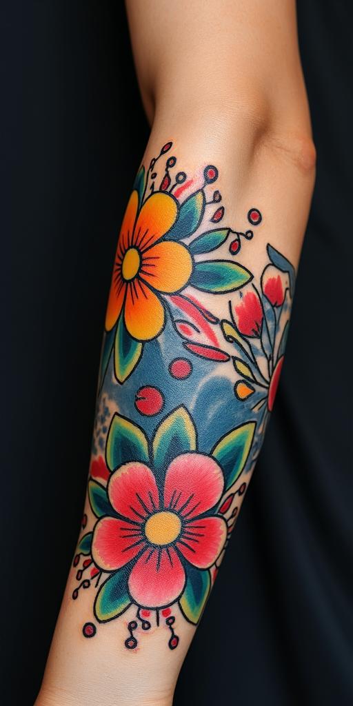 Antonieta, Aquarius, Venezuelain pop art style tattoo, featuring bold and vibrant colors, exaggerated outlines, iconic imagery, inspired by comic books and speech bubbles, comic book characters, retro pop culture