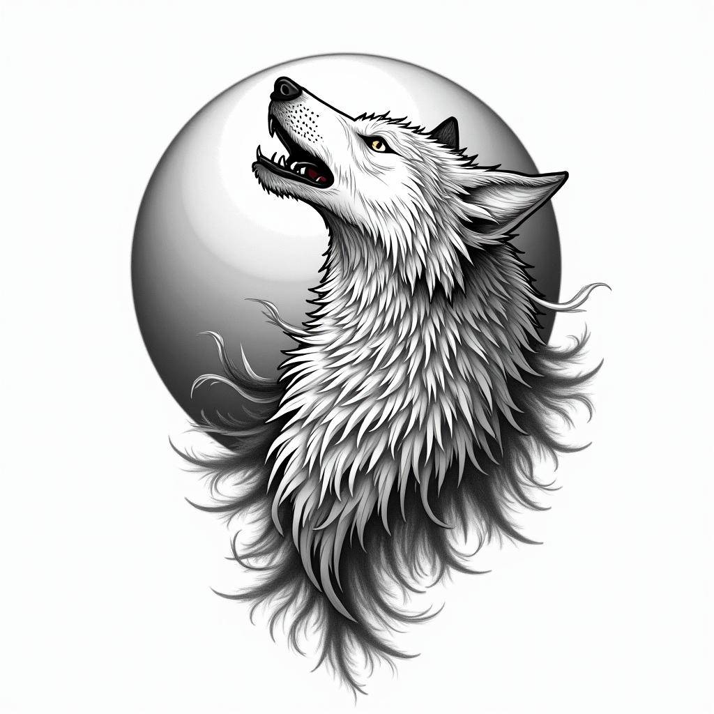 Howling wolf under a full moonin japanese style tattoo, detailed tattoo, traditional japanese culture tattoo, mythology, 8k - Variation 3