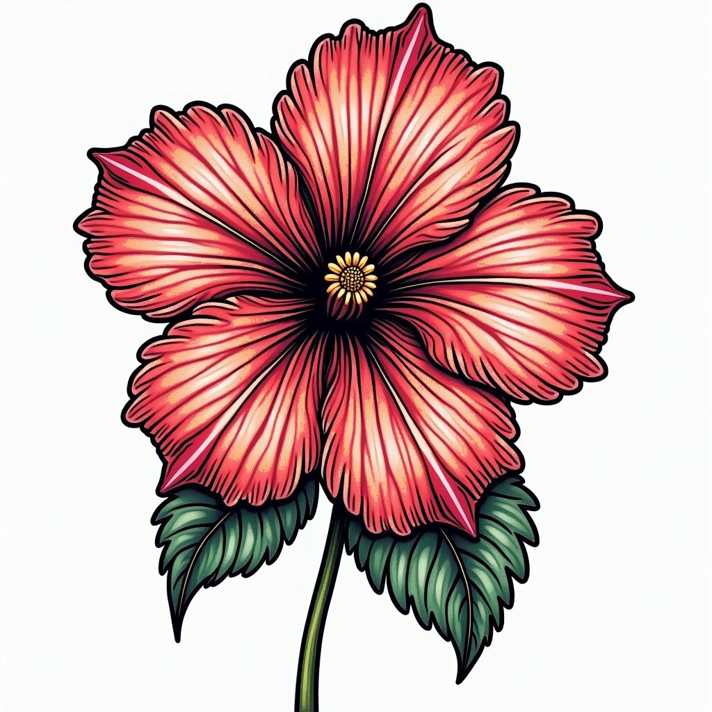 Hibiscus Jamaicain pop art style tattoo, featuring bold and vibrant colors, exaggerated outlines, iconic imagery, inspired by comic books and speech bubbles, comic book characters, retro pop culture - Variation 7