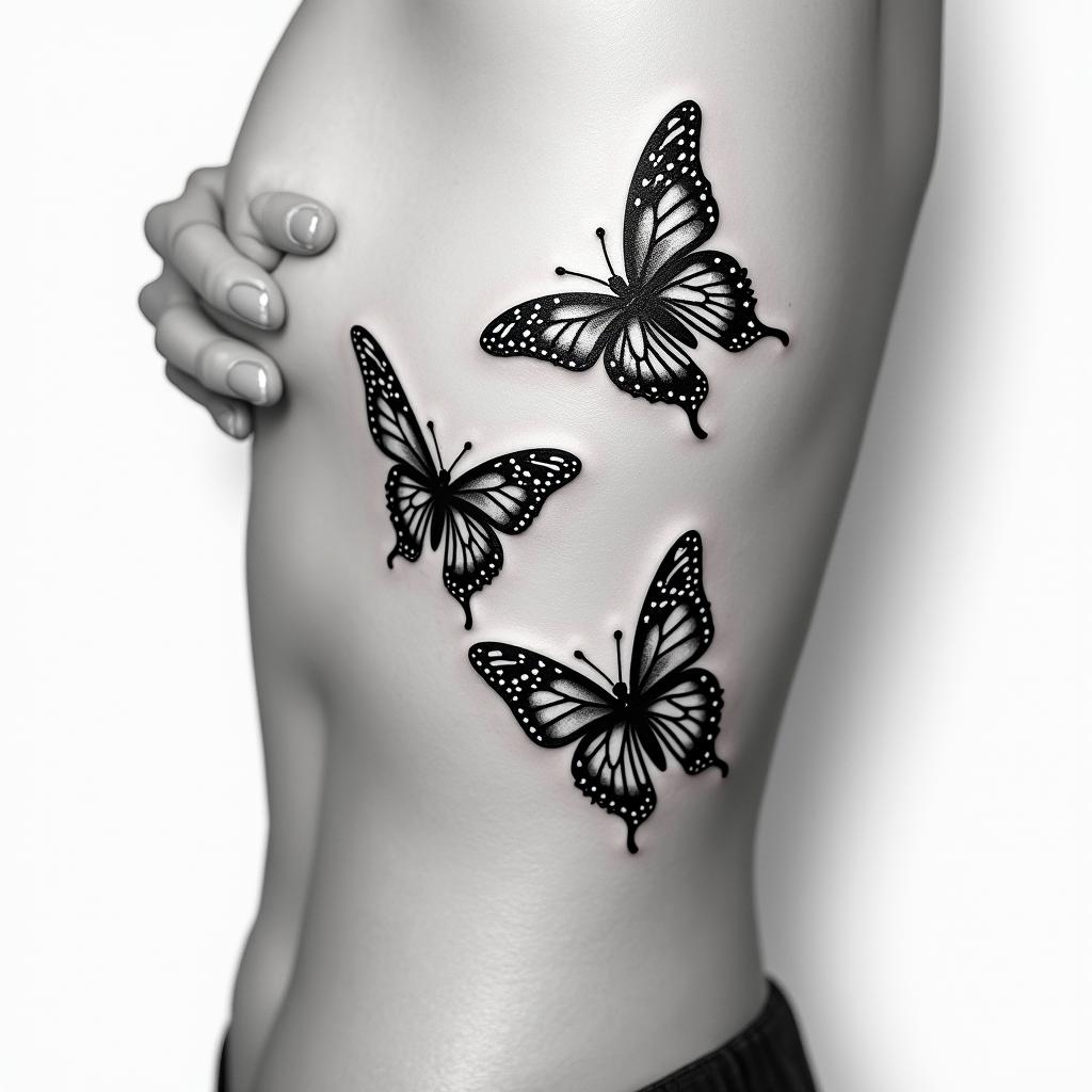 Butterflies at the ribhigly detailed tattoo