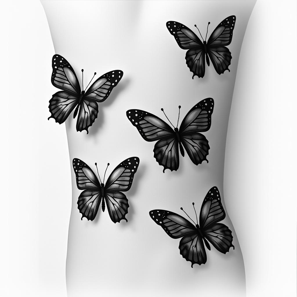 Butterflies at the ribhigly detailed tattoo - Variation 3