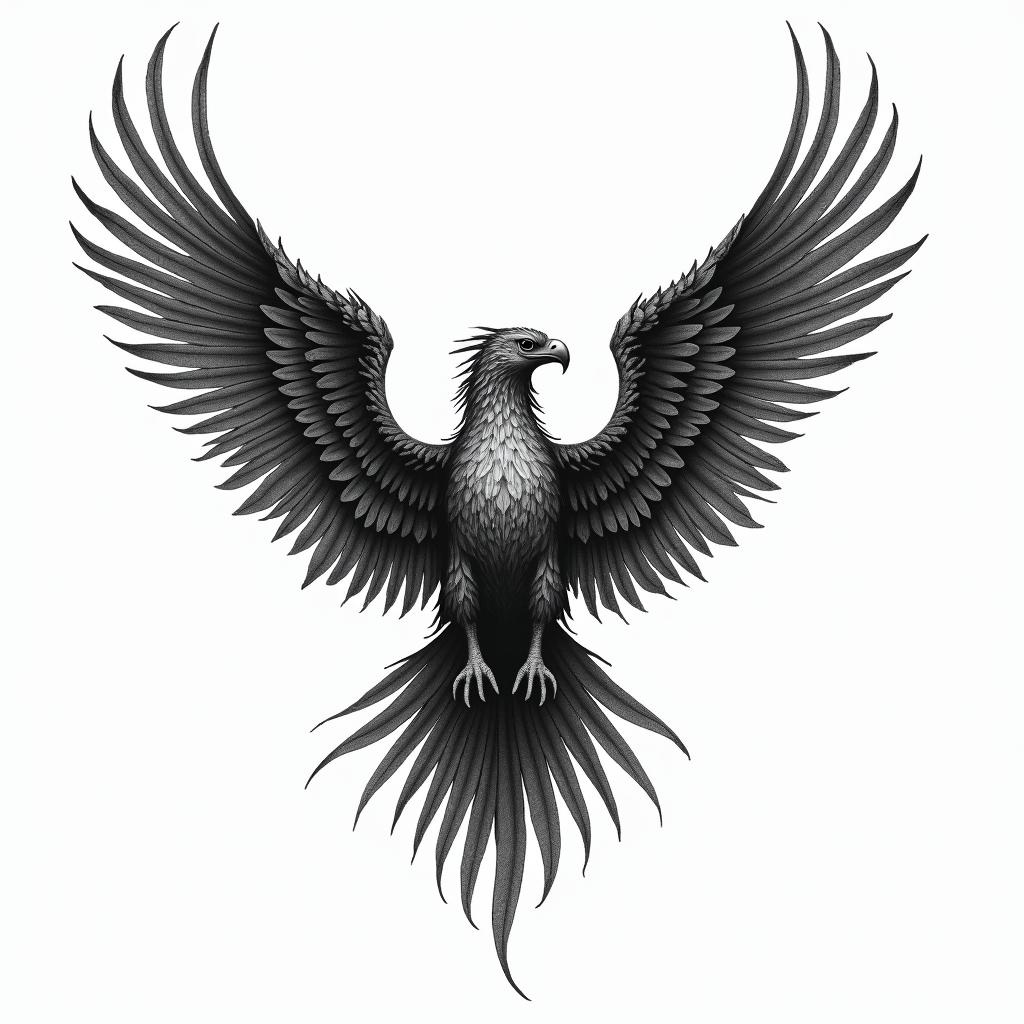 "Against broken wings":
This part establishes the context of facing hardship or setbacks, often represented by the imagery of "broken wings," which could symbolize physical or emotional wounds.
"A front afraid":
This highlights the initial apprehension or fear associated with attempting to overcome these obstacles.
"Rise anew":
This signifies the eventual triumph and renewal that comes from facing adversity and finding the strength to overcome the challenges.in japanese style tattoo, detailed tattoo, traditional japanese culture tattoo, mythology, 8k