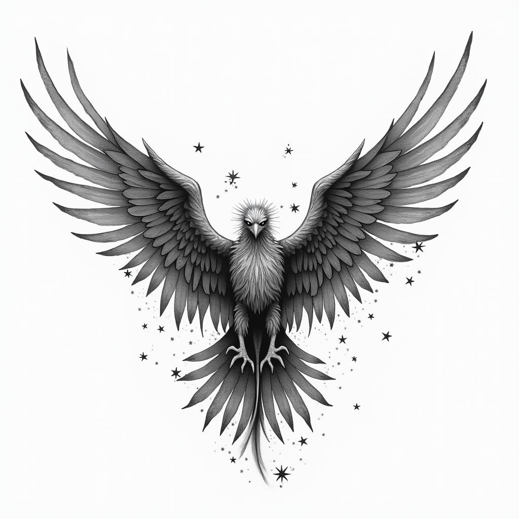 "Against broken wings":
This part establishes the context of facing hardship or setbacks, often represented by the imagery of "broken wings," which could symbolize physical or emotional wounds.
"A front afraid":
This highlights the initial apprehension or fear associated with attempting to overcome these obstacles.
"Rise anew":
This signifies the eventual triumph and renewal that comes from facing adversity and finding the strength to overcome the challenges.in japanese style tattoo, detailed tattoo, traditional japanese culture tattoo, mythology, 8k - Variation 2