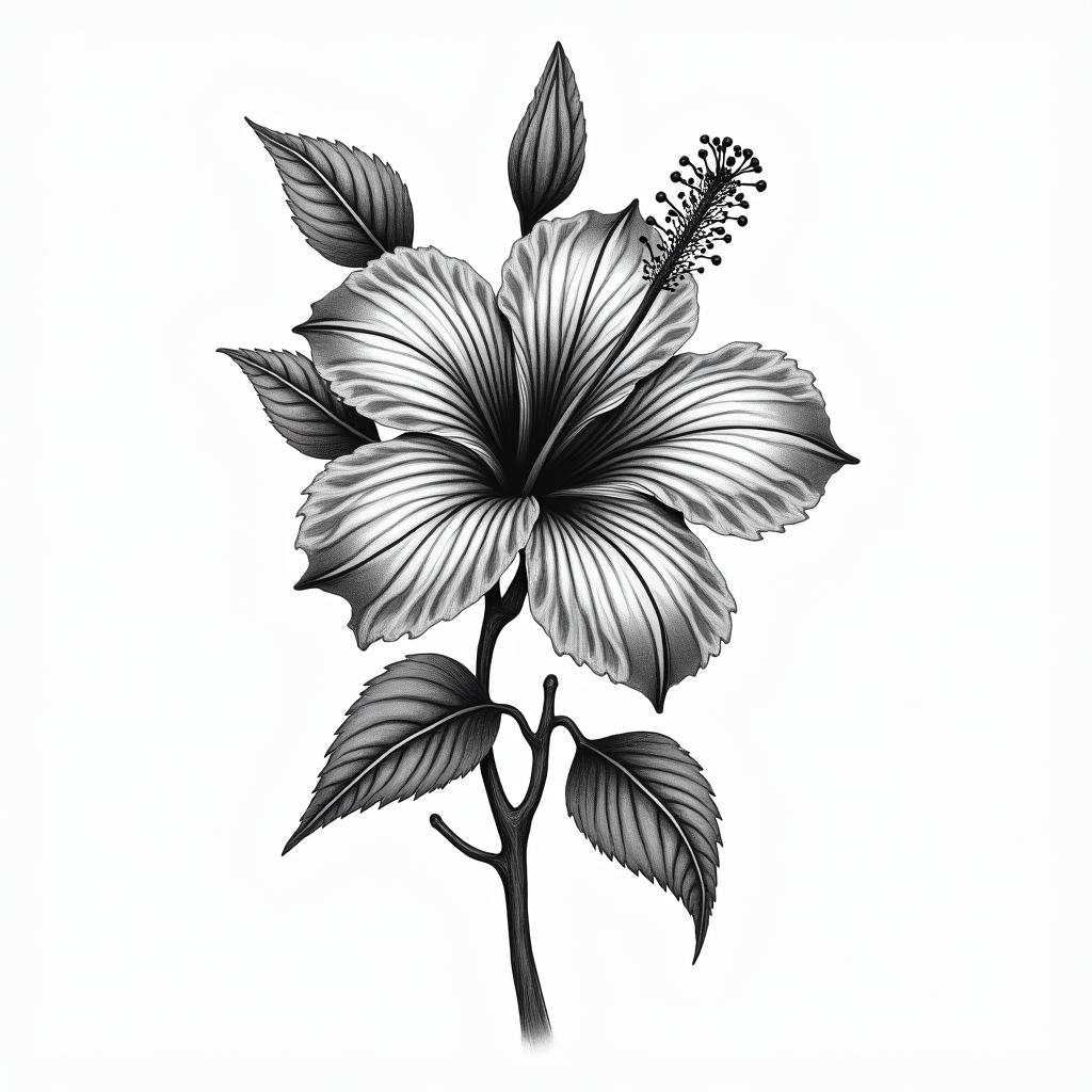 Hibiscus Jamaicain bohemian style tattoo, 8k - Variation 3