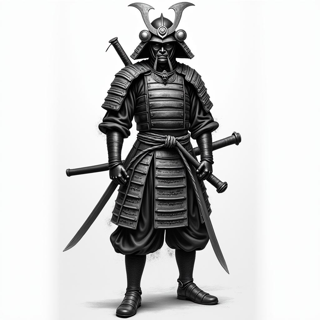 Samurai with a katanahigly detailed tattoo - Variation 22