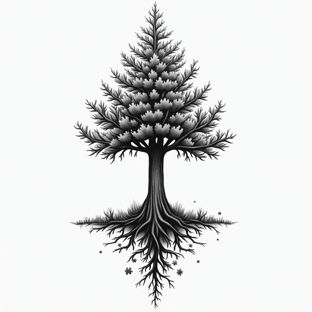 Puzzle and treehigly detailed tattoo