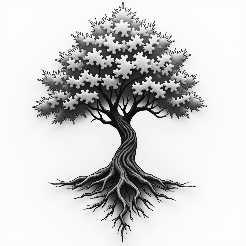 Puzzle and treehigly detailed tattoo - Variation 4