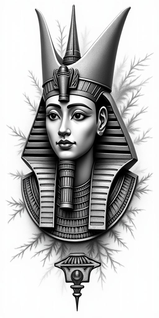 Something that reminds me of my childhood, in the countryside and when I came to the big city, Rio de Janeiro, my evolution.in egyptian style tattoo, bold elements of ancient egyptian culture including a portrait of an Egyptian pharaoh with detailed facial features, in hieroglyphs and symbolic imagery, eye of horus, ankh symbol, scarab beetle - Variation 2