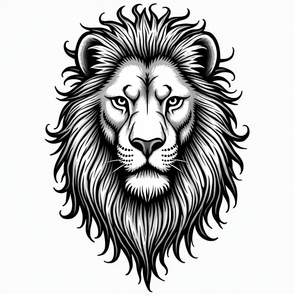Lionin authentic tattoo style, incorporating traditional modifications, bold black outlines, solid color fills, featuring classic authentic elements - Variation 4