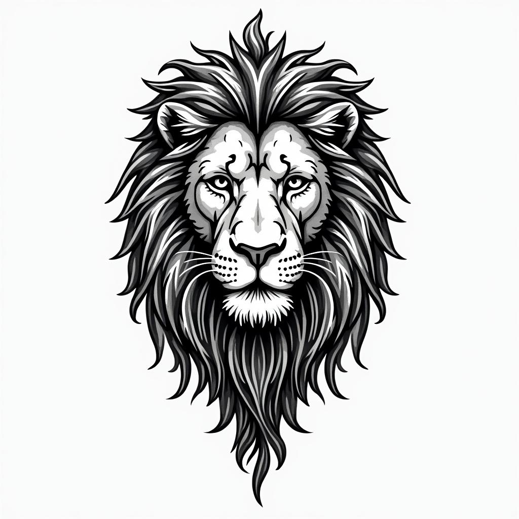 Lionin authentic tattoo style, incorporating traditional modifications, bold black outlines, solid color fills, featuring classic authentic elements