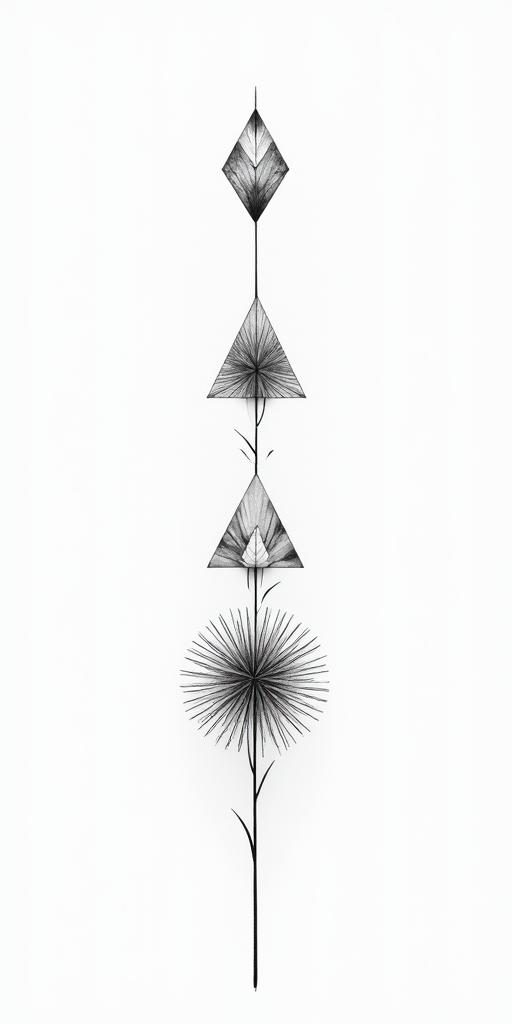Something that reminds me of my childhood, in the countryside and when I came to the big city, Rio de Janeiro, my evolution.in minimalist style tattoo, featuring simple shapes and fine lines, with minimal shading and details, tiny triangles, creating a sense of balance and harmony - Variation 3