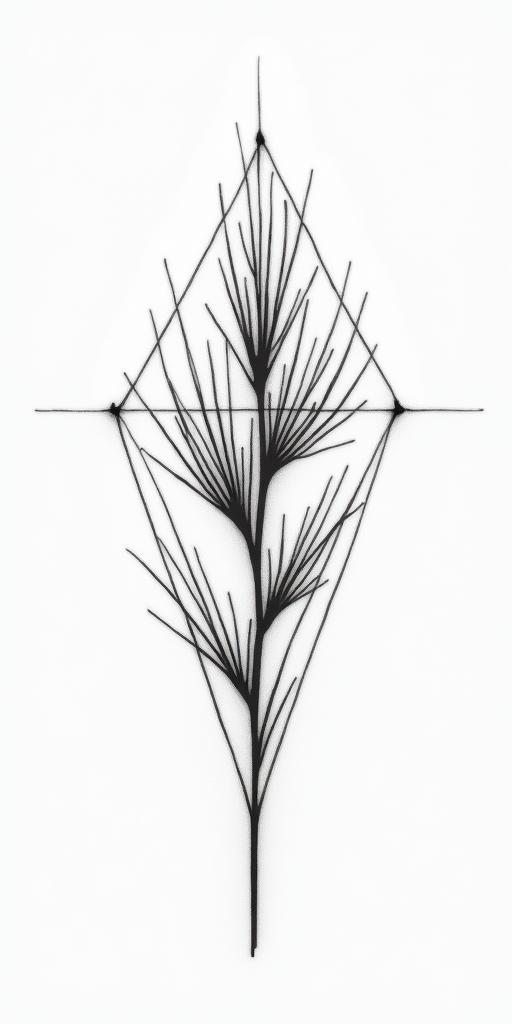 Something that reminds me of my childhood, in the countryside and when I came to the big city, Rio de Janeiro, my evolution.in minimalist style tattoo, featuring simple shapes and fine lines, with minimal shading and details, tiny triangles, creating a sense of balance and harmony - Variation 4
