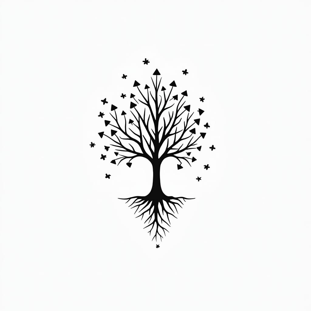 Puzzle and treein minimalist style tattoo, featuring simple shapes and fine lines, with minimal shading and details, tiny triangles, creating a sense of balance and harmony - Variation 2