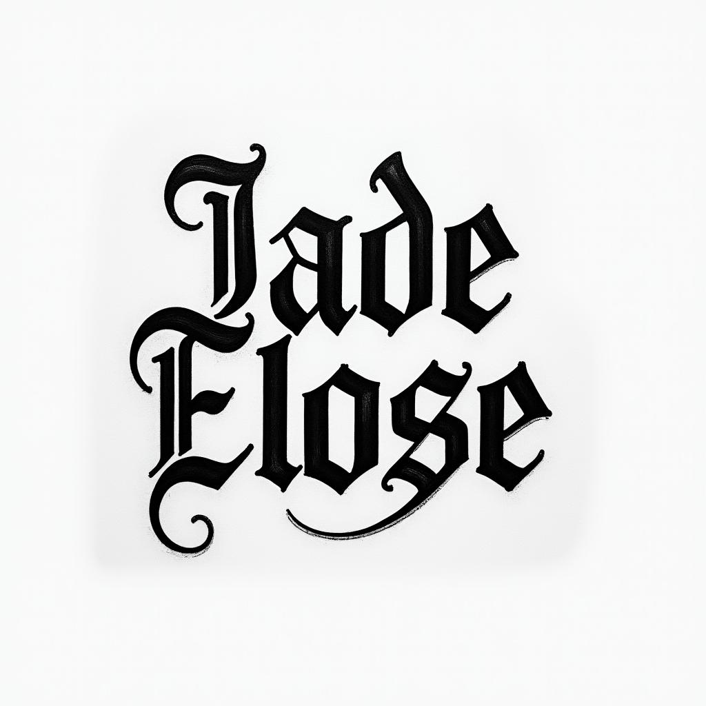 Tatto com nome Jade Eloise text-based tattoo, gothic font ultra-realistic, perfectly placed, high-quality font design, photo-realistic shading, 8k, high quality, finely detailed typography - Variation 3