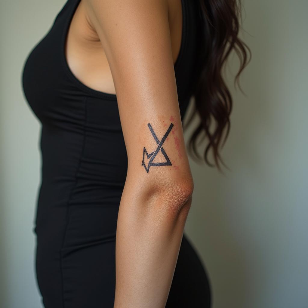 Antonietta, Aquarius, Venezuelain minimalist style tattoo, featuring simple shapes and fine lines, with minimal shading and details, tiny triangles, creating a sense of balance and harmony - Variation 2
