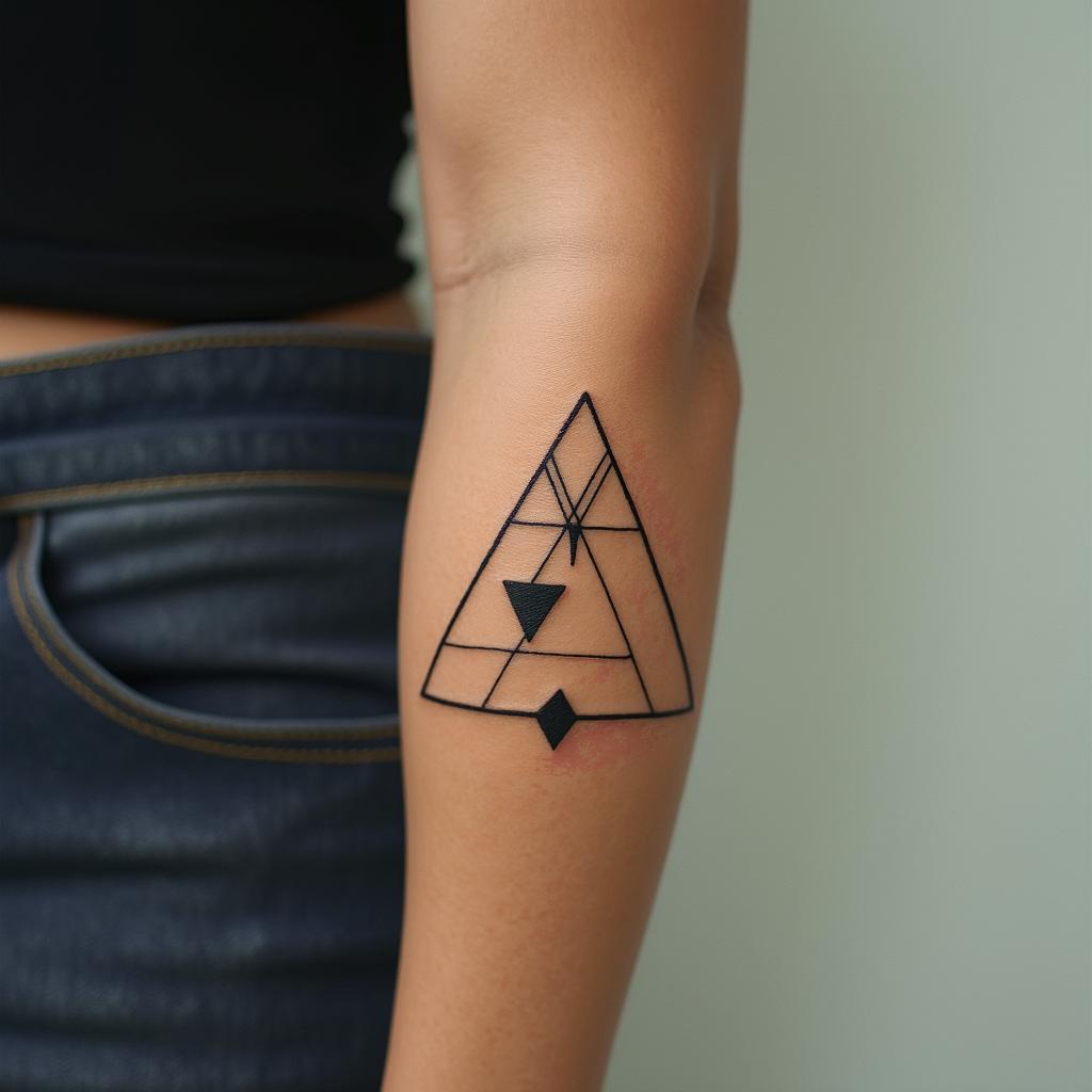 Antonietta, Aquarius, Venezuelain minimalist style tattoo, featuring simple shapes and fine lines, with minimal shading and details, tiny triangles, creating a sense of balance and harmony