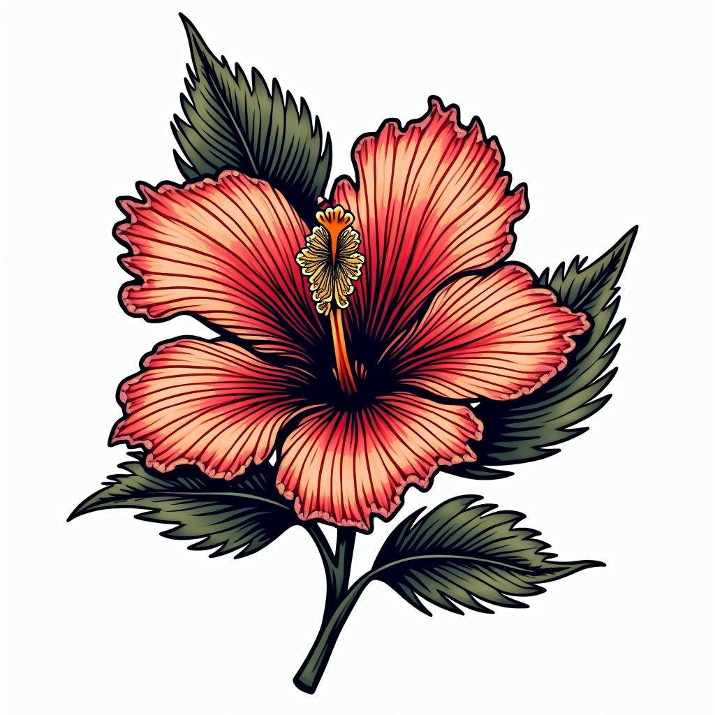 Hibiscus Jamaicain pop art style tattoo, featuring bold and vibrant colors, exaggerated outlines, iconic imagery, inspired by comic books and speech bubbles, comic book characters, retro pop culture - Variation 3