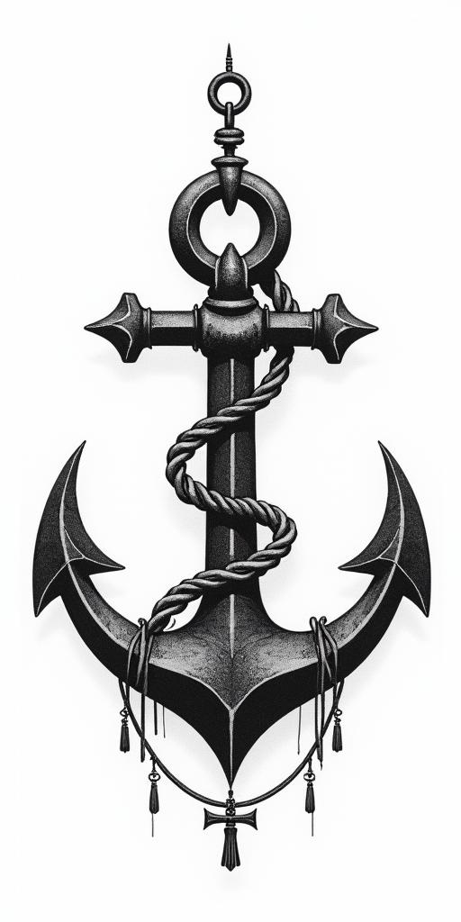 Anchor with nautical rope and compasstext-based tattoo, japanese font ultra-realistic, perfectly placed, high-quality font design, photo-realistic shading, 8k, high quality, finely detailed typograph - Variation 4