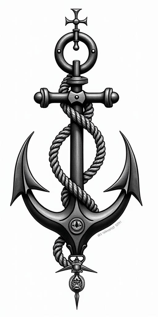 Anchor with nautical rope and compasstext-based tattoo, japanese font ultra-realistic, perfectly placed, high-quality font design, photo-realistic shading, 8k, high quality, finely detailed typograph - Variation 3