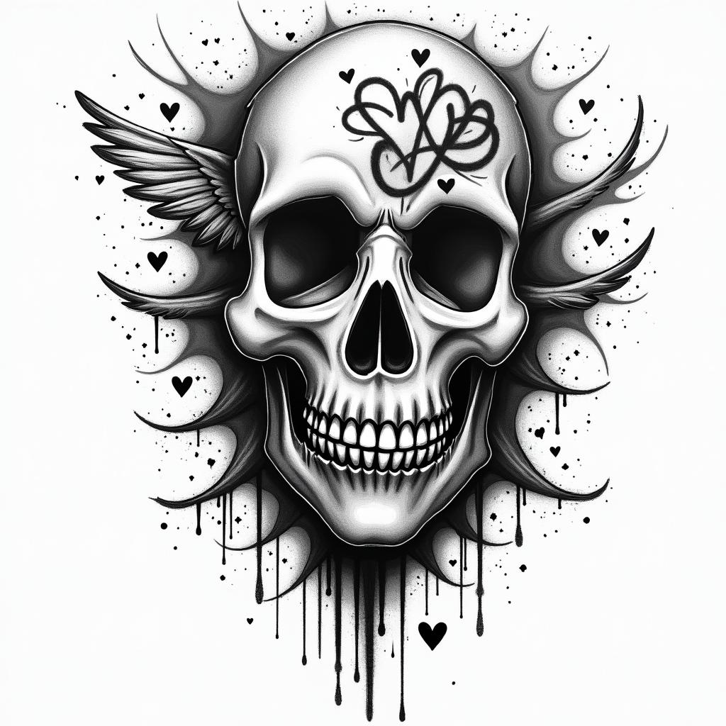 Mascara anonymousin graffiti style tattoo, featuring bold and dynamic street art elements, spray-paint texture with exaggerated lines and expressive, chaotic brushstrokes, intricate lettering incorporated with graffiti tags, symbols like hearts, stars, and wings - Variation 4