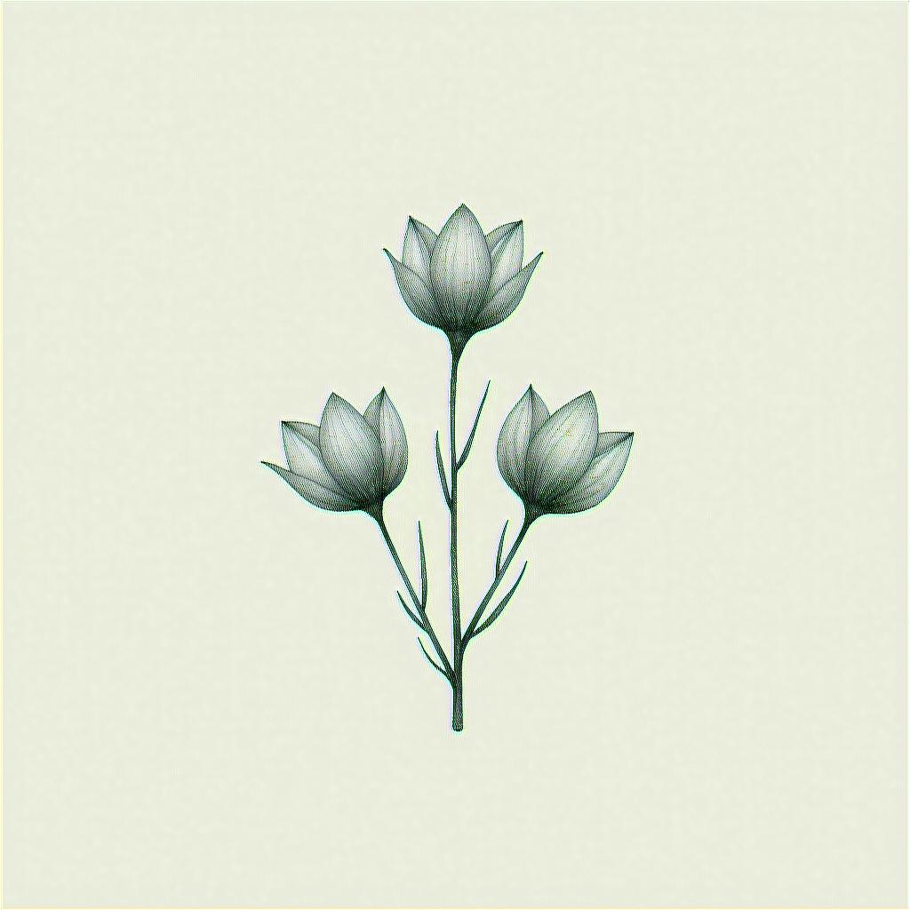 January and April birth month flowers, minimalin minimalist style tattoo, featuring simple shapes and fine lines, with minimal shading and details, tiny triangles, creating a sense of balance and harmony - Variation 4