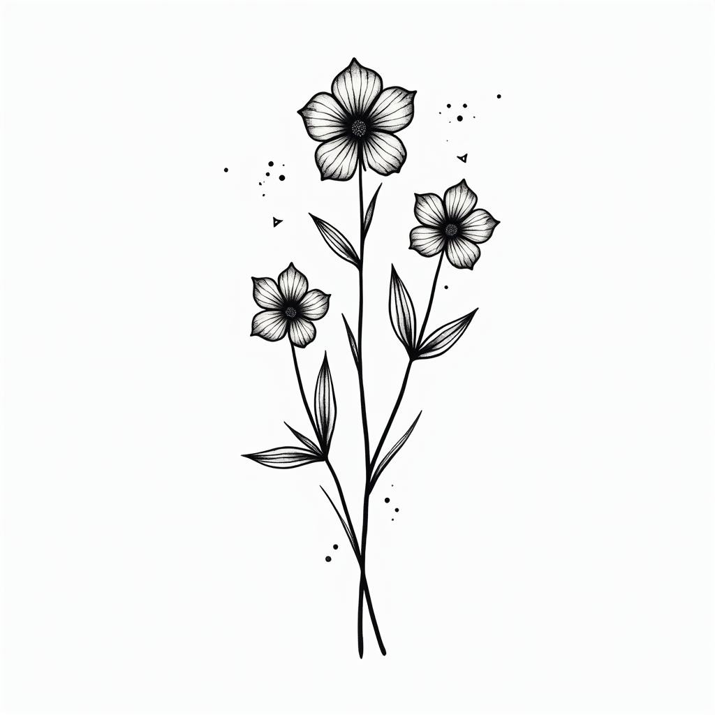 January and April birth month flowers, minimalin minimalist style tattoo, featuring simple shapes and fine lines, with minimal shading and details, tiny triangles, creating a sense of balance and harmony - Variation 3