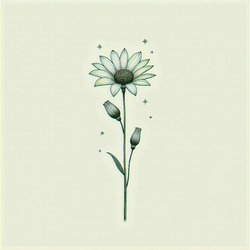 Fine line, snow drop flower, daisy flower, small bouquet, minimalin minimalist style tattoo, featuring simple shapes and fine lines, with minimal shading and details, tiny triangles, creating a sense of balance and harmony - Variation 3