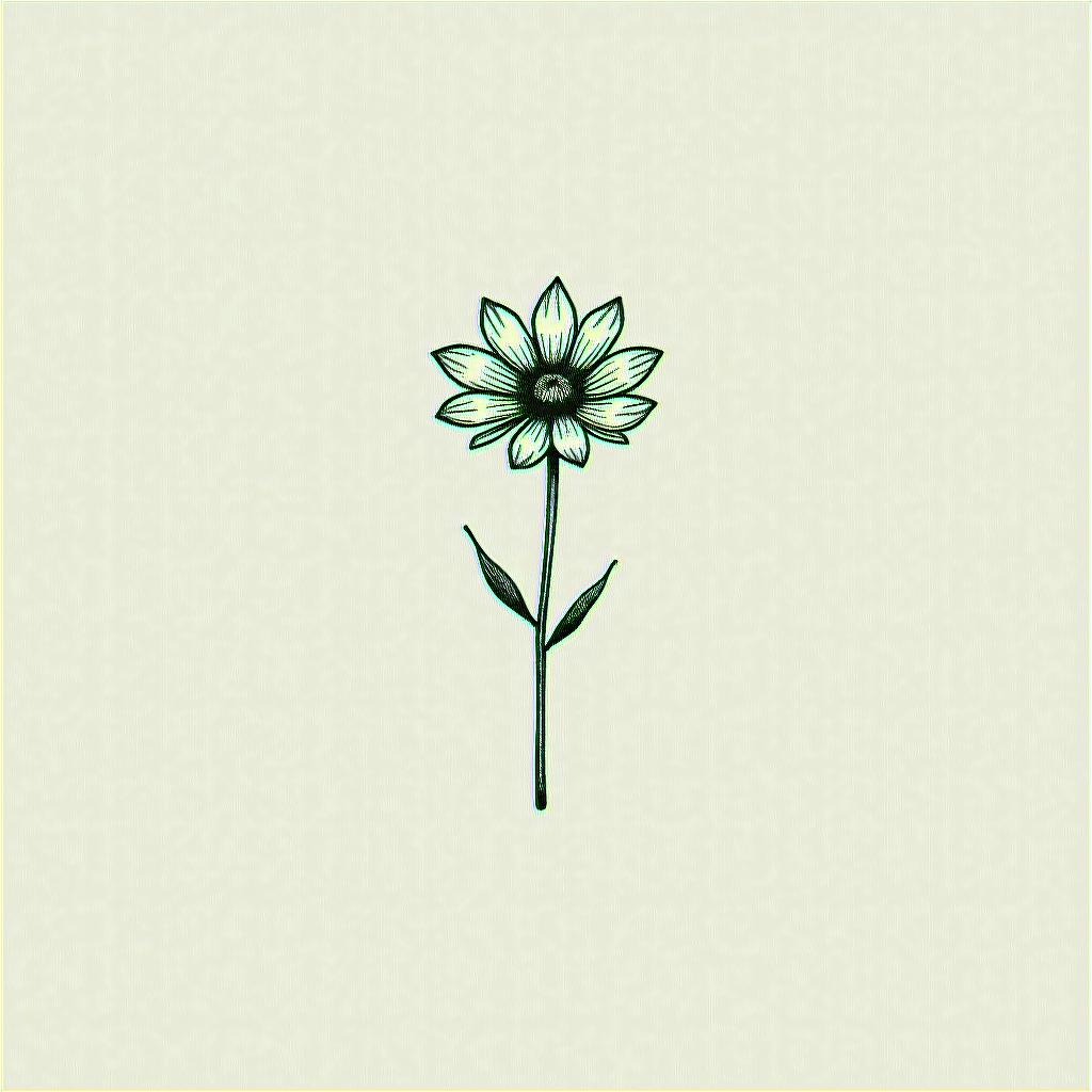 Fine line, snow drop flower, daisy flower, small bouquet, minimalin minimalist style tattoo, featuring simple shapes and fine lines, with minimal shading and details, tiny triangles, creating a sense of balance and harmony - Variation 4