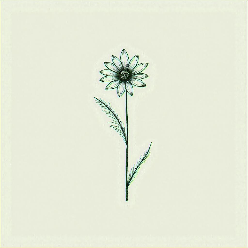 Fine line, snow drop flower, daisy flower, small bouquet, minimalin minimalist style tattoo, featuring simple shapes and fine lines, with minimal shading and details, tiny triangles, creating a sense of balance and harmony - Variation 2