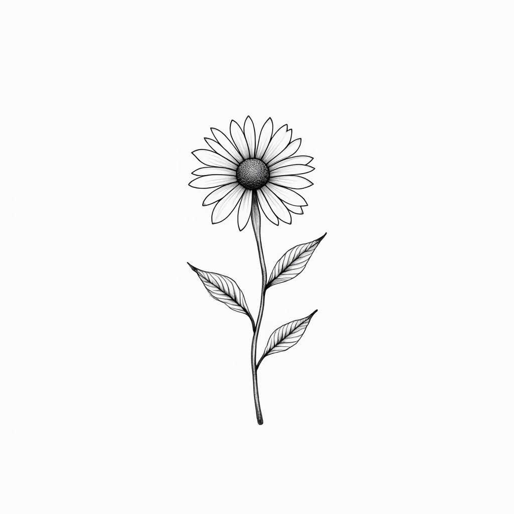 Fine line, snow drop flower, daisy flower, small bouquet, minimalin minimalist style tattoo, featuring simple shapes and fine lines, with minimal shading and details, tiny triangles, creating a sense of balance and harmony