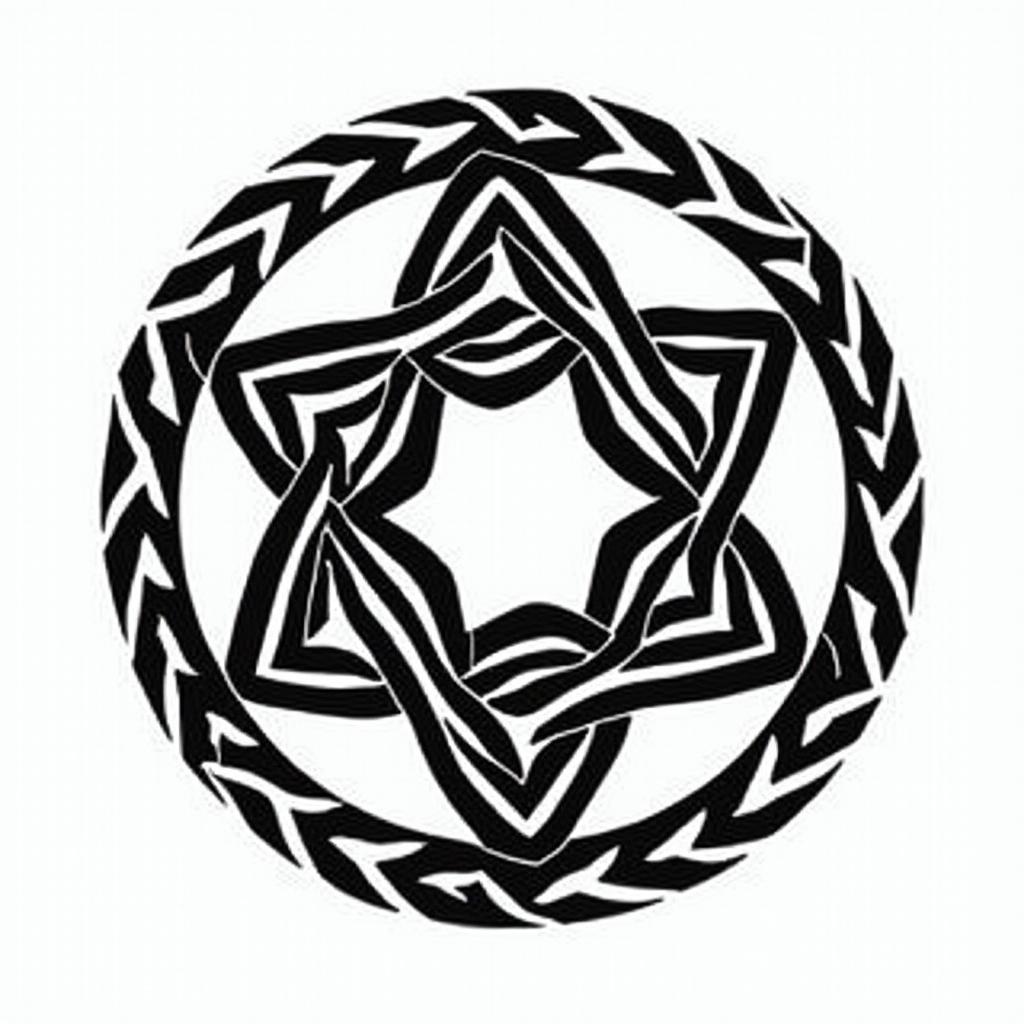 5 triangles overlapping in a circlein tribal tattoo style, featuring bold and black geometric shapes, curved lines, intertwine and flow seamlessly, creating a powerful and symbolic design, polynesian and maori styles - Variation 1