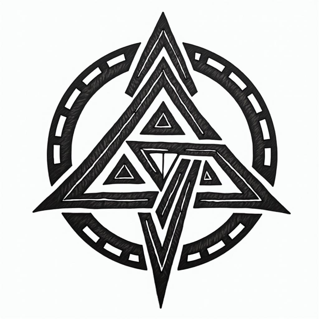 5 triangles overlapping in a circlein tribal tattoo style, featuring bold and black geometric shapes, curved lines, intertwine and flow seamlessly, creating a powerful and symbolic design, polynesian and maori styles - Variation 3