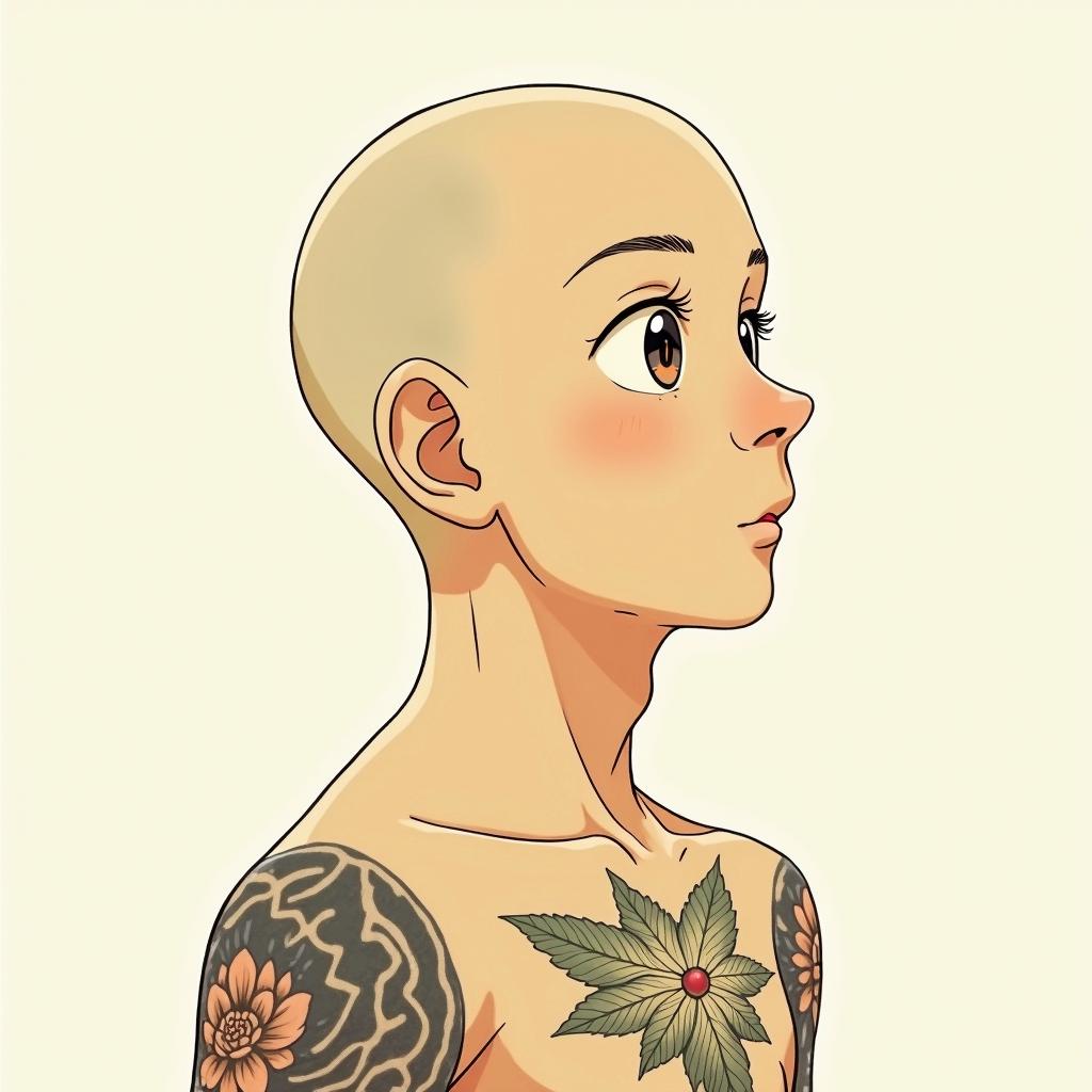 TristanGhibli, Studio Ghibli aesthetic, hand-drawn anime style, retro nostalgic atmosphere, retro soft pastel color palette with earthy tones, retro Japanese cinematic shot, yellow tint effect, bald character, smooth surface, anime shadow 90's anime style - Variation 2