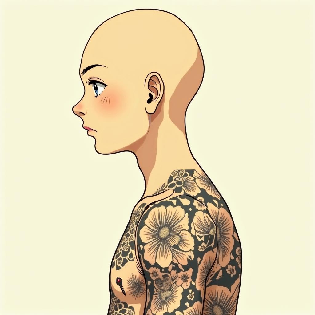 TristanGhibli, Studio Ghibli aesthetic, hand-drawn anime style, retro nostalgic atmosphere, retro soft pastel color palette with earthy tones, retro Japanese cinematic shot, yellow tint effect, bald character, smooth surface, anime shadow 90's anime style - Variation 4