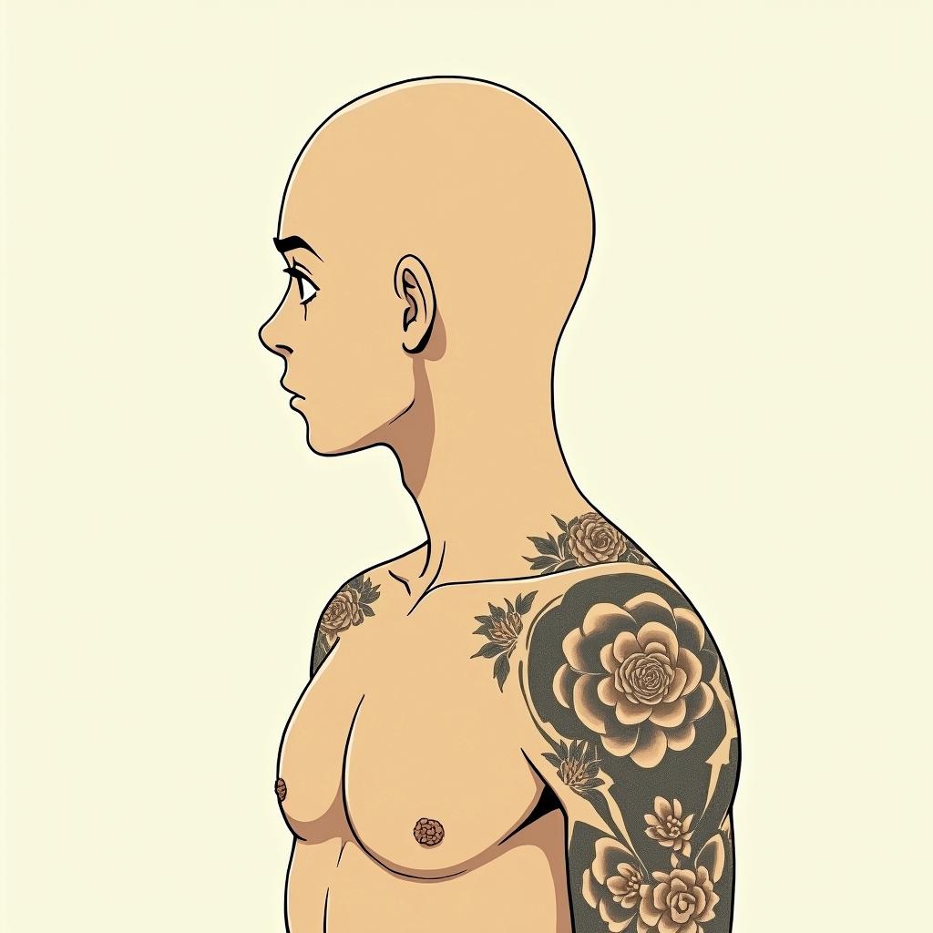 TristanGhibli, Studio Ghibli aesthetic, hand-drawn anime style, retro nostalgic atmosphere, retro soft pastel color palette with earthy tones, retro Japanese cinematic shot, yellow tint effect, bald character, smooth surface, anime shadow 90's anime style - Variation 1