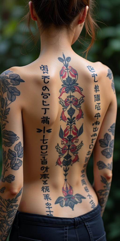 Rocet,capricorn,garnet,carnation,singlemomtext-based tattoo, japanese font ultra-realistic, perfectly placed, high-quality font design, photo-realistic shading, 8k, high quality, finely detailed typograph - Variation 2