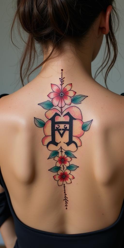 Rocet,capricorn,garnet,carnation,singlemomtext-based tattoo, japanese font ultra-realistic, perfectly placed, high-quality font design, photo-realistic shading, 8k, high quality, finely detailed typograph - Variation 3