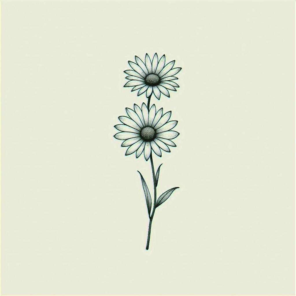 Snow drop flower and daisy bouquet, small, fine line, minimalin minimalist style tattoo, featuring simple shapes and fine lines, with minimal shading and details, tiny triangles, creating a sense of balance and harmony - Variation 4