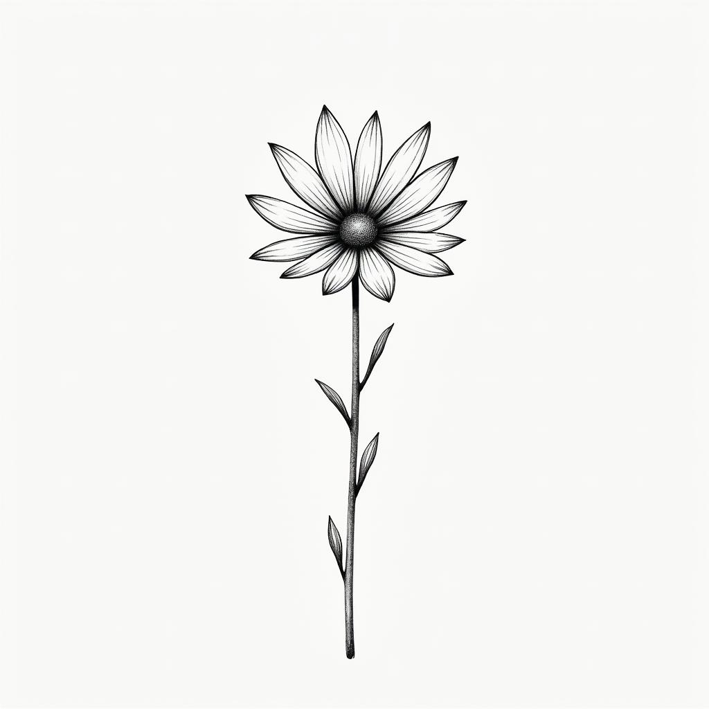 Snow drop flower and daisy bouquet, small, fine line, minimalin minimalist style tattoo, featuring simple shapes and fine lines, with minimal shading and details, tiny triangles, creating a sense of balance and harmony