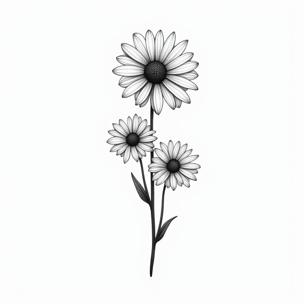 Snow drop flower and daisy bouquet, small, fine line, minimalin bohemian style tattoo, 8k - Variation 2