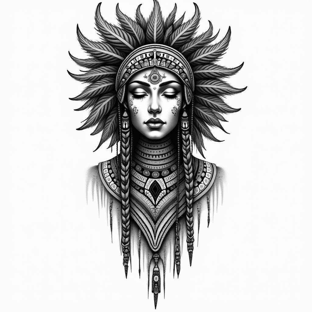 African art native American art esoteric metaphysicalin bohemian style tattoo, 8k - Variation 3