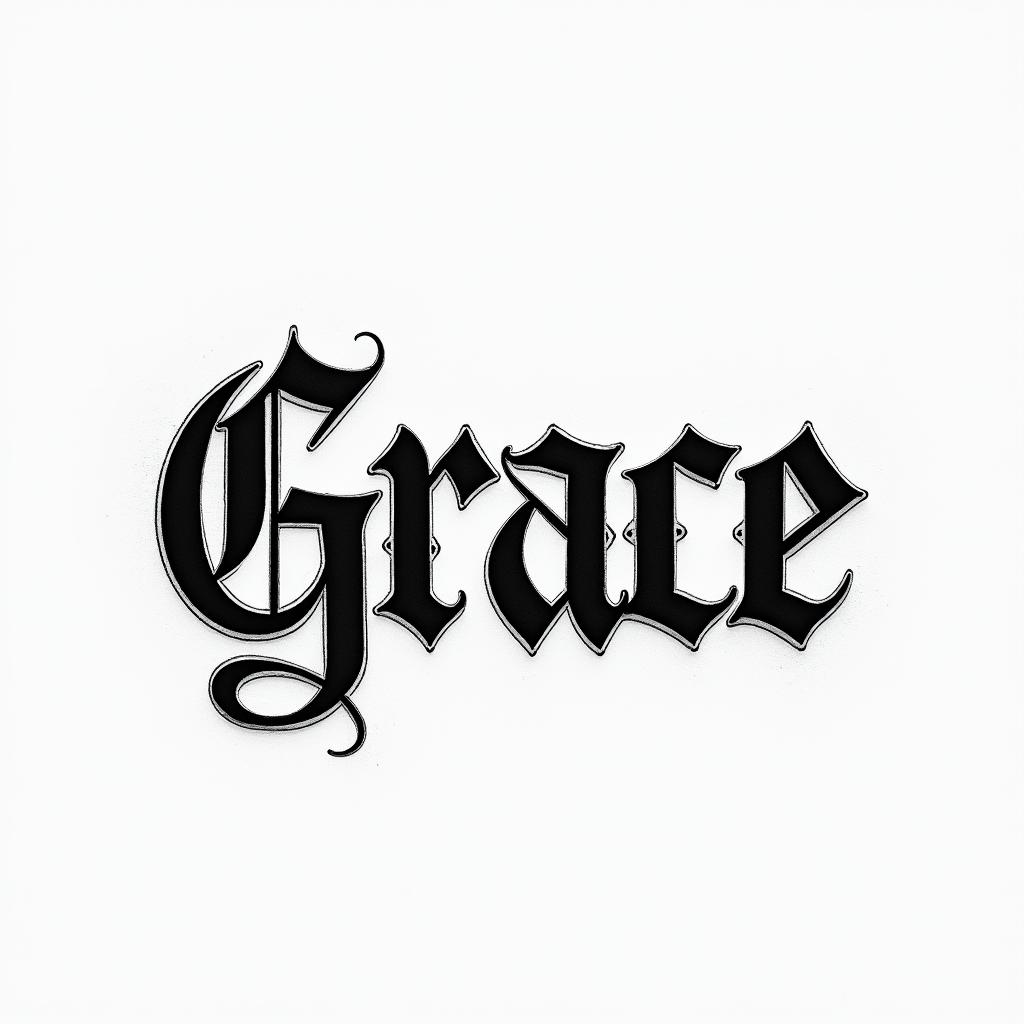 Gracetext-based tattoo, gothic font ultra-realistic, perfectly placed, high-quality font design, photo-realistic shading, 8k, high quality, finely detailed typography - Variation 6