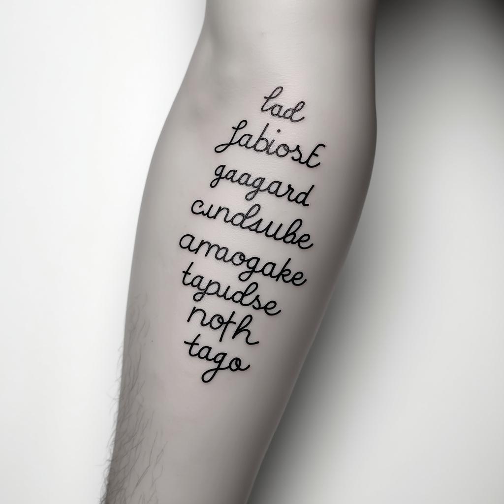 Jade Eloise 02-25-2022, on the male arm.minimalist text-based tattoo, Monospace font ultra-realistic, perfectly placed, high-quality font design, photo-realistic shading, 8k, high quality, finely detailed typograph - Variation 1