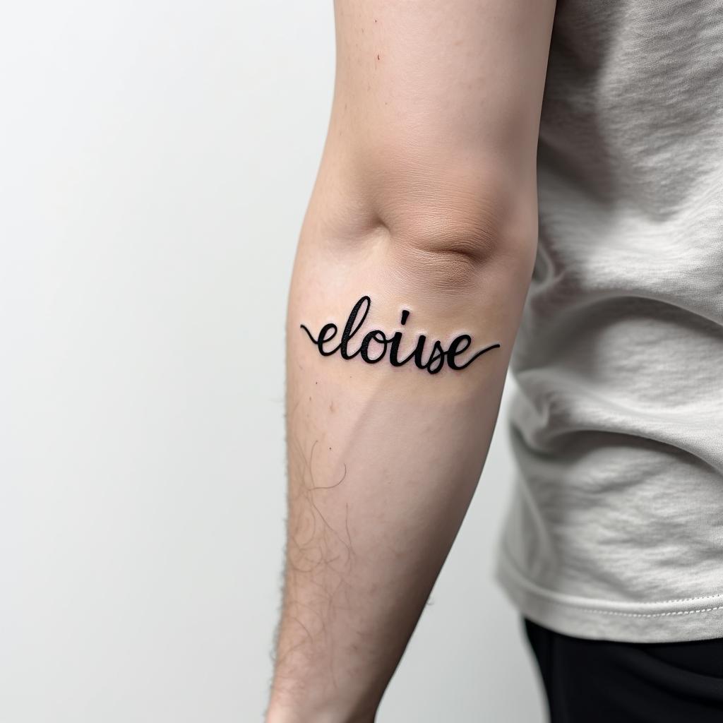 Jade Eloise 02-25-2022, on the male arm.minimalist text-based tattoo, Monospace font ultra-realistic, perfectly placed, high-quality font design, photo-realistic shading, 8k, high quality, finely detailed typograph - Variation 4