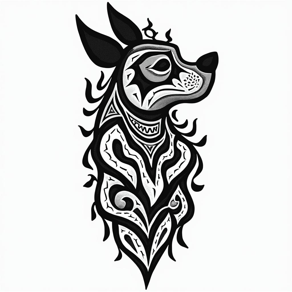 Mickey, Aquarius, February 10, 1994, year of the dog, soldierin tribal tattoo style, featuring bold and black geometric shapes, curved lines, intertwine and flow seamlessly, creating a powerful and symbolic design, polynesian and maori styles