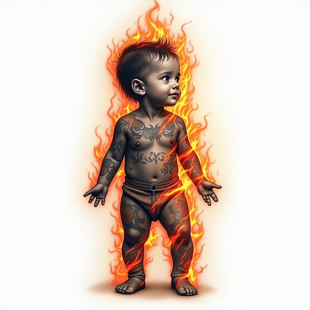 Dedicated to the baby boyin flame tattoo style showcasing fiery elements with dynamic flame patterns, glowing effect of flames, natural colors - Variation 2