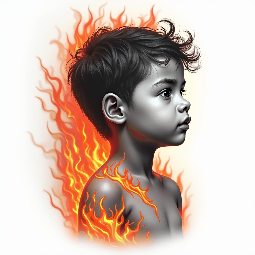 Dedicated to the baby boyin flame tattoo style showcasing fiery elements with dynamic flame patterns, glowing effect of flames, natural colors - Variation 3