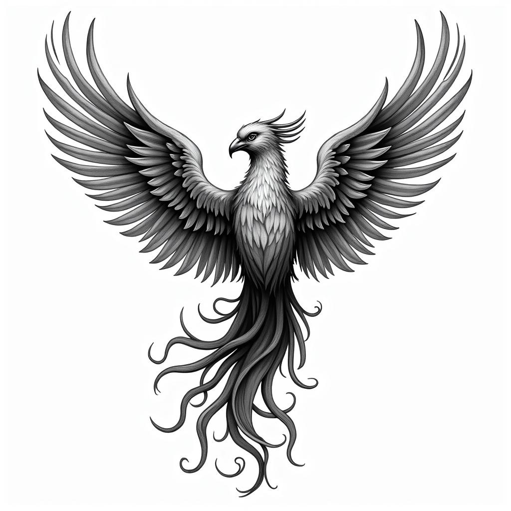 Phoenix with wordsin bohemian style tattoo, 8k - Variation 4